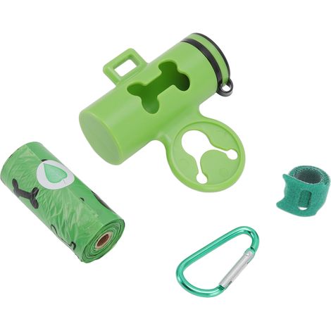 Distributeur de sacs à excréments pour chiens, dégradable, mains libres, Portable, support de déchets pour animaux de compagnie, avec crochet et porte-clés en métal, boîte à ordures verte, 1 rouleau d (1/5)