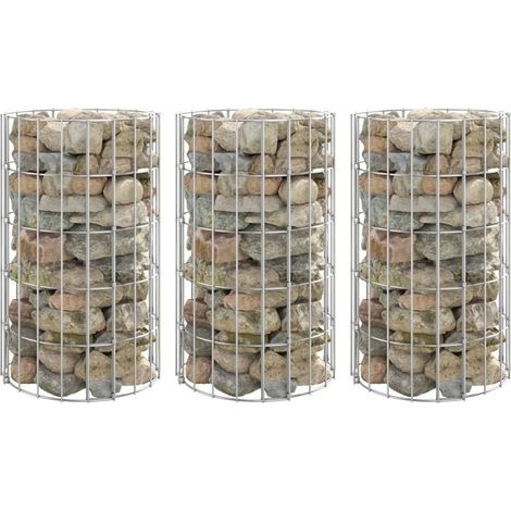 Jardinières surélevées en gabions, 3 pièces, rondes, en acier galvanisé, Ø30x50 cm (1/5)