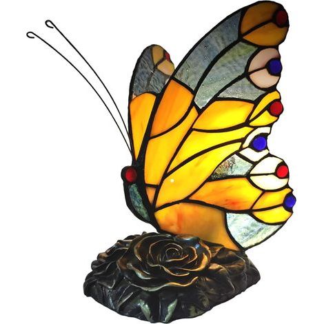 Lampe de Style Tiffany, Lampe de chevet avec papillon, Vintage Vitrail Style Table Lampe, Lampe art deco, Pour Chambre Salon [Classe énergétique E] (1/5)