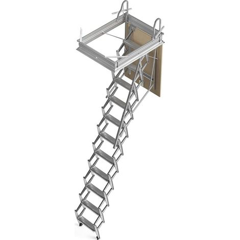 Scala a pantografo per soffitto in lamiera stampata con corrimano telescopico 11 gradini -70 x 100 cm