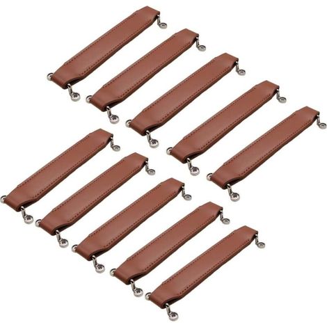 Lot de 10 poignées en cuir synthétique pour valise, canapé, armoire, porte, tiroir, commode, quincaillerie en métal pour armoire, commode, coffre, valise marron (1/5)