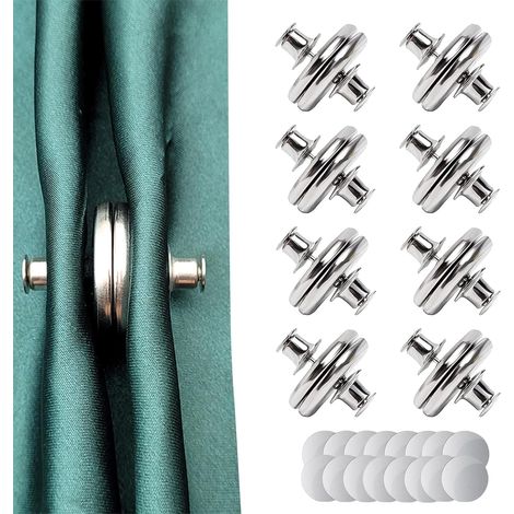 LaBlanc - 8 paia di magneti per tende, magneti con bottoni per tende, fermatende magnetici per tende da doccia, tende (argento)