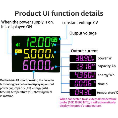 FTVOGUE Alimentation CC Programmable, écran LCD Couleur VA Plein Angle, Tension et Courant Réglables pour Les Applications de Charge Solaire (1/5)