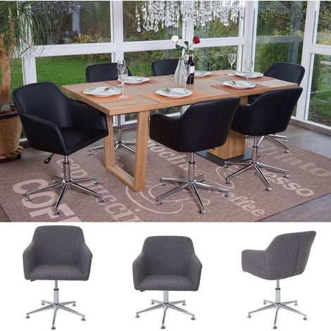 6x chaise de salle à manger HWC-A74, fauteuil pivotant, réglable en hauteur - tissu, gris (1/3)