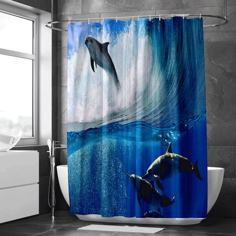 Rideau de douche paysage ensoleillé, décoration intime, tissu imperméable, salle de bain déco - 90x180cm (1/5)