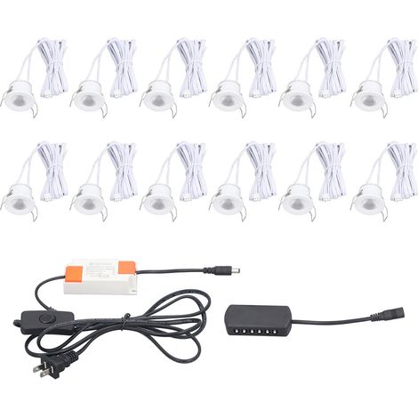 Petites lampes LED encastrables 28mm, spots mini pour vitrine à bijoux, prise US 100-240V, lumière blanche. (1/5)