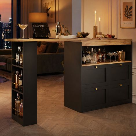Meuble de rangement pivotant 360° en MDF, noir, avec 4 tiroirs et étagères ouvertes DESVIAE (1/5)