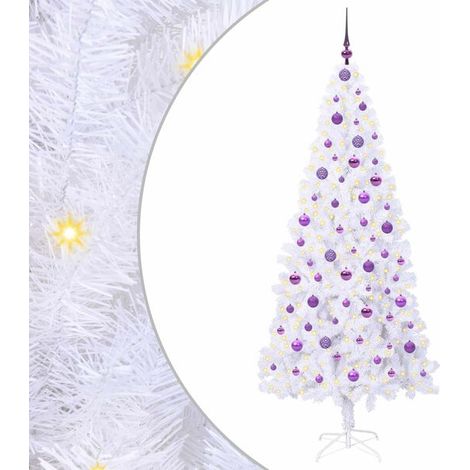 Sapin de Noël artificiel avec 300 lumières LED blanches, 210 cm de haut, en PVC et acier. (1/5)