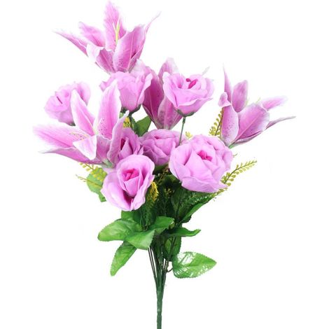 Ein Strauß aus 12 Blumen, eine Mischung aus Rosen und Lilien in Heidekrautfarbe. (1/3)