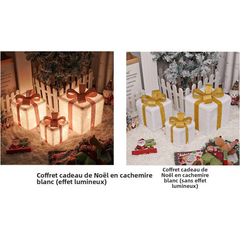 Ensemble de 3 Boîtes Cadeaux Pliantes avec Lumières LED et Télécommande, Décoration de Noël et Anniversaire, Modèle Blanc Cachemire, 8 Modes, S/M/L-lsw