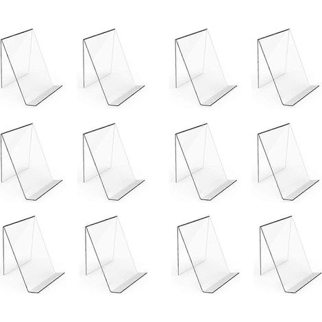 Lot de 12 présentoirs à livres en acrylique transparent chevalets d'exposition pour livres supports pour présenter bandes dessinées et albums. (1/5)