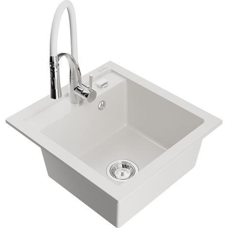 Mexen Vito lavello in granito a 1 vasca con rubinetto da cucina Aster, bianco - 6503-20-73450-02 (1/5)