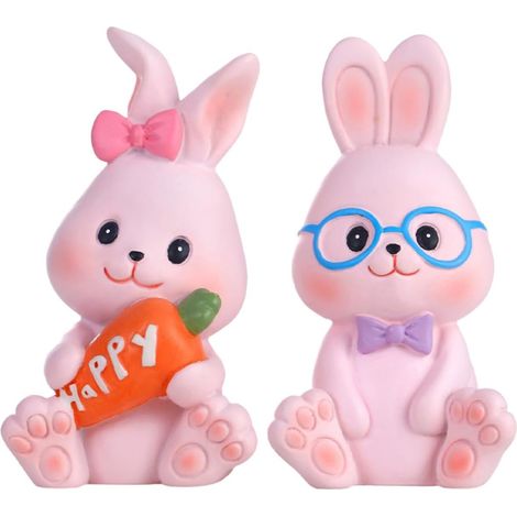 Décoration de Gâteau Lapin Miniature Ornement Adorable 2pcs en Résine pour Anniversaire Fille et Jardin Micro-Paysage pour Fête et Bureau (1/5)