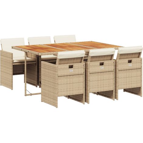 Maison Exclusive - Set da Pranzo da Giardino 7 pz con Cuscini Beige in Polyrattan