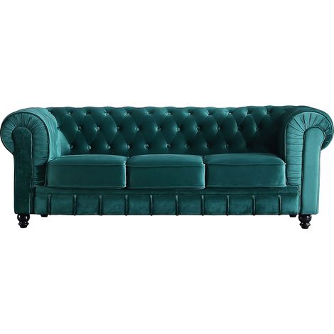 Canapé Chesterfield 3 places en velours vert (1/3)