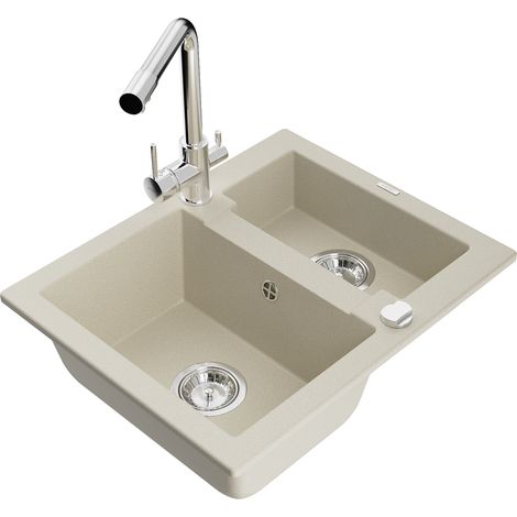 Mexen Carlos 1,5-Becken-Granitspüle mit Mischbatterie Duero, Beige - 6518-69-671600-00 (1/5)