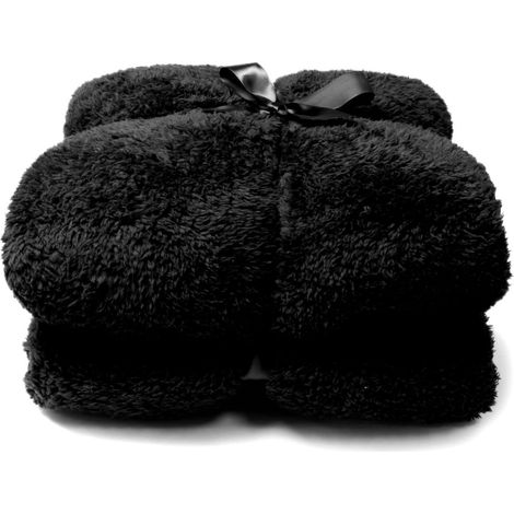 COPERTA PLAID TEDDY 150X200CM NERO PILE SOFFICE CALDO INVERNO REGALO