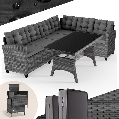 CASARIA® Conjunto Jardin Exterior Poliratán Comedor WPC Sillones Esquineros con Cojines Resistente Intemperie Muebles Salón Balcón Terraza Gris (1/5)