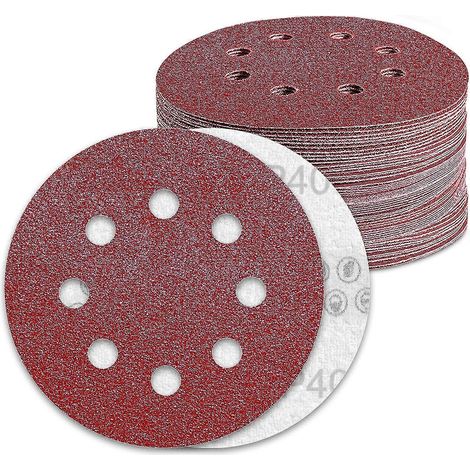Disques de ponçage 125 mm, grain 40, 70 feuilles de papier abrasif, 8 trous, pour ponceuse excentrique (1/5)