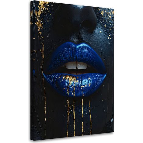Quadro su tela, Labbra blu di donna con accenti dorati, 70x100 (1/5)