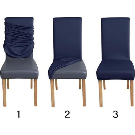 Housse de chaise - Universel - Lot de 6 - Extensible - Lavable - Bleu marine (1/4)