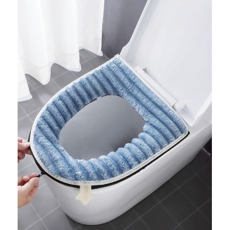 Lot de 2 housses de siège de toilette plus épaisses et douces pour salle de bain, lavables et chaudes, avec fermeture éclair et poignée, s'adaptent à la plupart des tailles de couvercles de toilette (1/5)