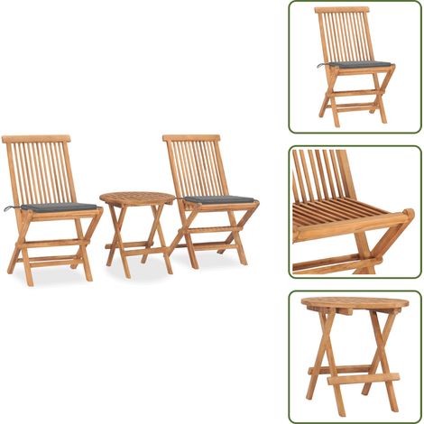 The Living Store Set da Pranzo Giardino Pieghevole 3 pz Cuscino Massello di Teak - Tavolo da pranzo in legno