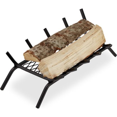 Grille à bûches acier, porte-bûches solide, HxlxP 16x58x28 cm bois de cheminée, grill, support pieds, noir (1/4)