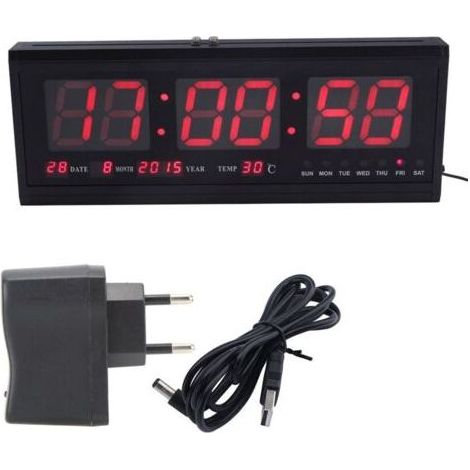 Digitale Wanduhr mit Kalender, 110–240 V und Temperaturanzeige, LED-Glasuhr mit EU-Stecker für Zuhause, Klassenzimmer, Schlafzimmer, Büro (1/5)