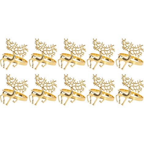Ronds de serviette de Noël, élégants ronds de serviette décoratifs en métal en forme de renne, adaptés aux mariages/fêtes/usage quotidien, lot de 10, dorés.