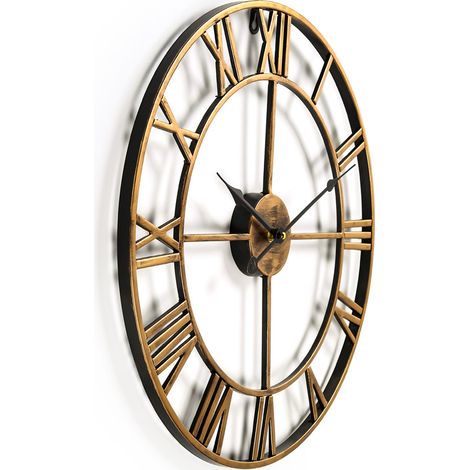 ZE Home Hut Garden Wall Clock with Roman Numerals, Large Dial, for Indoor and Outdoor Use, Giant 40cm Wall Clock, Antique Bronze (1/3)