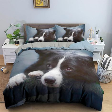 Kinder Bettwäsche 135x200cm 2-teilig mit Border Collie Motiv, Mikrofaser, Reißverschluss