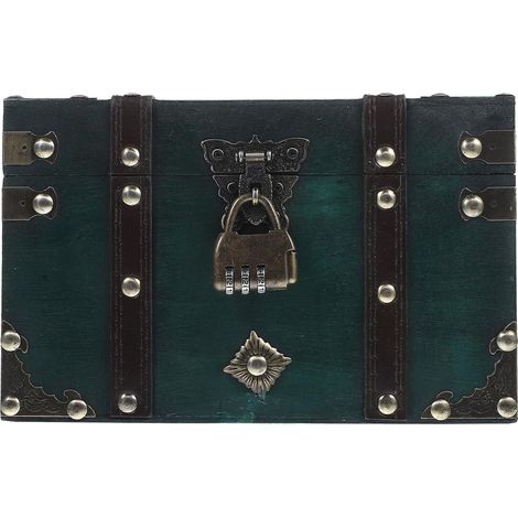 Boîte à Bijoux Vintage en Bois Rétro Grand Format 3 Compartiments Serrure à Combinaison 3 Chiffres Couleur Vert Émeraude Coffret de Rangement Décoratif pour Chambre et Présent (1/5)