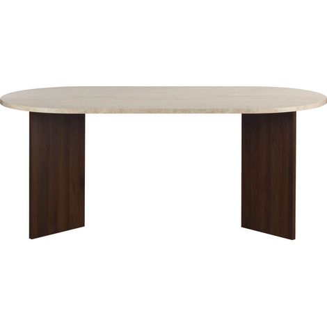Table à manger 8 personnes ovale en bois et effet travertin - Beige - Calian (1/5)
