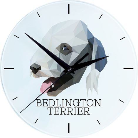 Orologio da parete geometrico con foto e iscrizione di Art-Dog, raffigurante un Bedlington Terrier o un Rothbury Terrier. (1/4)