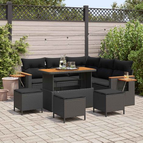 vidaXL Conjunto de sofás de jardín 10 uds. 9-Número de plazas Negro (1/5)