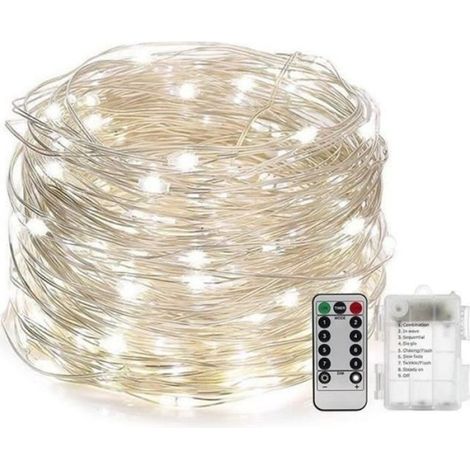 RD00505-Guirlande Lumineuse Pile avec Télécommande - 10M 100 Micro LED - Blanc froid - Etanche IP 65 - Guirlande décorative pour (1/4)