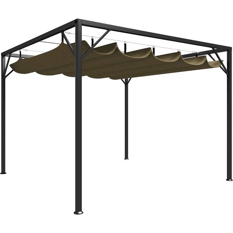 vidaXL Cenador de jardín con techo retráctil gris taupe 3x3m 180 g/m² (1/5)