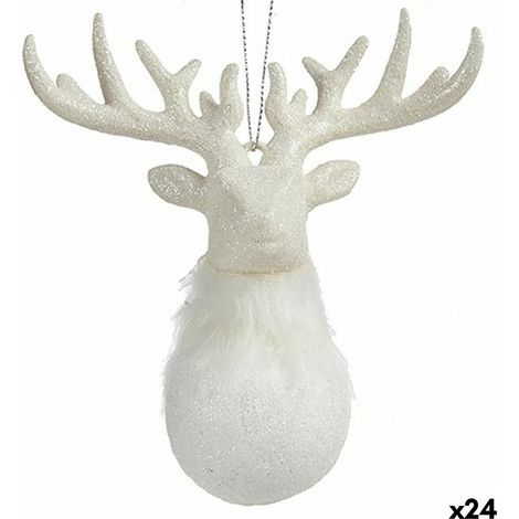 Weihnachtsschmuck Krist+ Weiß Kunststoff Glitzernd Rentier 14 x 15,5 x 7 cm (24 Stück)