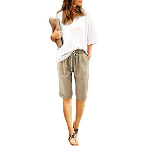 Short S-5XL Femme Shorts Taille Haute Décontracté Été Plage Vacances Pantacourt Bermuda Pantalon Dame Mode Mi-Cuisse (1/3)