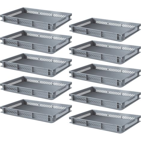 BRB Lot de 10 récipients euro perforés avec 2 poignées, 600 x 400 x 75 mm, 14 litres