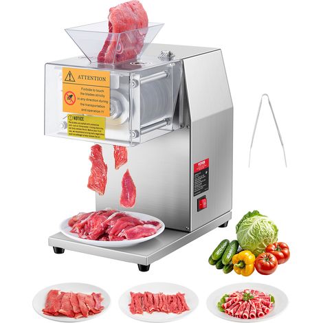 VEVOR Cortadora de Carne de 850 W de 250 kg/h de Acero Inoxidable, 5 mm de Grosor, Cuchillas Desmontables, para el Hogar, la Cocina, el Restaurante, el Supermercado, 330 x 220 x 436 mm, Plata (1/5)
