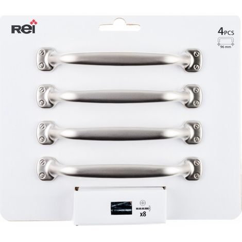 REI – Lot de 4 poignées de meuble zamak mat – Entraxe 96 mm – Fixation à vis – Longueur vis 45 mm – Pour bois dur