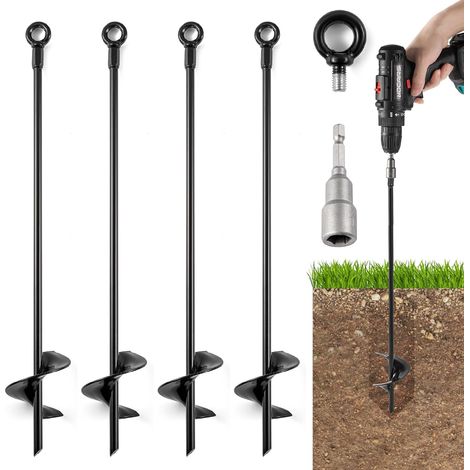Pack Trampoline Ground Anchors, Spiral Ground Anchors for Trampolines, Camping, Sheds, Canopies, Metal Trampoline Anchor Kit, High Wind Resistant (1/5)