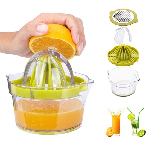 Presse-agrumes manuel multifonction, presse-agrumes 4 en 1 pour oranges, citrons, agrumes, avec 2 alésoirs, mesure gravée 400 ml