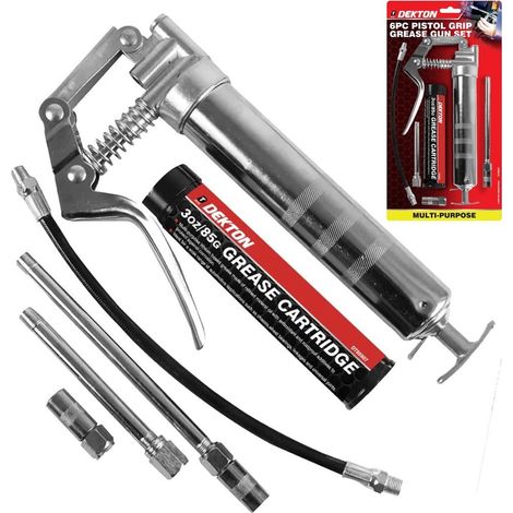 Dekton 6pc Manual Grease Gun Lever Pistol Grip Cartridge Type Flexi Hose 30oz (1/2)