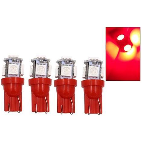 LED rouge T10 W5W avec 5 puces SMD 5050, 12 V, lot de 4 (rouge) (1/5)