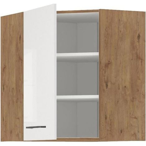 ROCK - Corner wall unit - Lancelot oak and glossy white melamine - 58 x 58 cm (1/2)