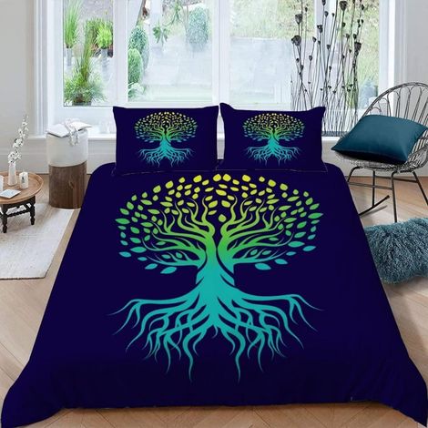 Bettwäsche-Set 155x220 cm mit 2 Kissenbezügen 80x80 cm, Baum des Lebens Motiv, Mikrofaser, Reißverschluss