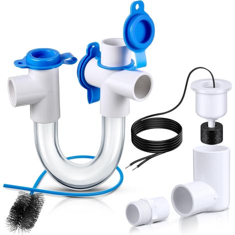 Siphon à condensat standard de 1,9 cm avec brosse de nettoyage et interrupteur à flotteur de trop plein SS2 pour systèmes CVC, climatiseur (1/5)
